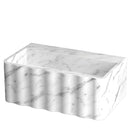 Carrara White Marble Wall-mount Bathroom Sink Fluted Front (W)16" (L)28" (H)10" honed profile view Carrara White Marble Wall-mount Bathroom Sink Fluted Front (W)16" (L)28" (H)10" honed profile view