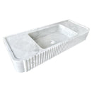 Carrara White Marble Wall-mount Bathroom Vanity Sink Fluted (W)16" (L)40" (H)6" polished angle view Carrara White Marble Wall-mount Bathroom Vanity Sink Fluted (W)16" (L)40" (H)6" polished angle view