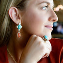 Champs Blue Turquoise and Orange Coral Post Drop Golden Earrings Champs Blue Turquoise and Orange Coral Post Drop Golden Earrings