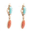 Champs Blue Turquoise and Orange Coral Post Drop Golden Earrings Champs Blue Turquoise and Orange Coral Post Drop Golden Earrings