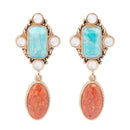 Champs Blue Turquoise and Orange Coral Post Drop Golden Earrings Champs Blue Turquoise and Orange Coral Post Drop Golden Earrings