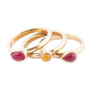 Dainty Stackable Red and Yellow Agate Golden Ring Set Dainty Stackable Red and Yellow Agate Golden Ring Set