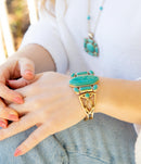 Deco Green Turquoise and Golden Statement Cuff Bracelet Deco Green Turquoise and Golden Statement Cuff Bracelet