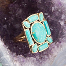 Deco Green Turquoise Golden Statement Ring Deco Green Turquoise Golden Statement Ring