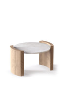 Design Coffee Table with White Marble Top and Wooden Legs - (D)27.5" (H)16" Design Coffee Table with White Marble Top and Wooden Legs - (D)27.5" (H)16"
