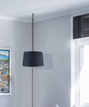 16"W 1 Light Swag Plug-In Pendant  Shallow Drum Textured Slate Blue Shade Black Cord 16"W 1 Light Swag Plug-In Pendant  Shallow Drum Textured Slate Blue Shade Black Cord