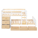 Twin over Twin Loft Bunk Bed with Drawers and Ladder, Natural Twin over Twin Loft Bunk Bed with Drawers and Ladder, Natural