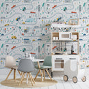 Playroom Wallpaper for Boy's Room | Cars, Roads, Houses Playroom Wallpaper for Boy's Room | Cars, Roads, Houses