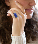 Filigreed Blue Agate Golden Statement Ring Filigreed Blue Agate Golden Statement Ring