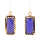 Filigreed Blue Agate Rectangular Shape Golden Drop Earrings Filigreed Blue Agate Rectangular Shape Golden Drop Earrings
