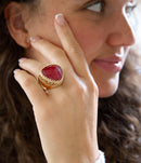 Filigreed Merlot Red Quarrtz Golden Statement Ring Filigreed Merlot Red Quarrtz Golden Statement Ring