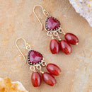 Filigreed Merlot Red Quartz Golden Drop Earrongs Filigreed Merlot Red Quartz Golden Drop Earrongs