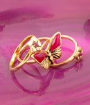 Pink Fuchsia Agate Golden Butterflies Triple Ring Set Pink Fuchsia Agate Golden Butterflies Triple Ring Set