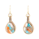 Blue and Orange Turquoise and Spiny Oyster Shell Stone Mix Golden Earrings Blue and Orange Turquoise and Spiny Oyster Shell Stone Mix Golden Earrings