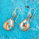 Blue and Orange Turquoise and Spiny Oyster Shell Stone Mix Golden Earrings Blue and Orange Turquoise and Spiny Oyster Shell Stone Mix Golden Earrings
