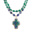 Green Malachite Azurite Cross Statement Golden Necklace Green Malachite Azurite Cross Statement Golden Necklace
