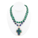 Green Malachite Azurite Cross Statement Golden Necklace Green Malachite Azurite Cross Statement Golden Necklace