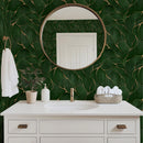 Luxury Green Leaf Pattern Wallpaper with Golden Accents Luxury Green Leaf Pattern Wallpaper with Golden Accents
