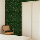Luxury Green Leaf Pattern Wallpaper with Golden Accents Luxury Green Leaf Pattern Wallpaper with Golden Accents