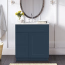 30 Inch Navy Blue Shaker Single Sink Bathroom Vanity with Drawers on the Left 30 Inch Navy Blue Shaker Single Sink Bathroom Vanity with Drawers on the Left