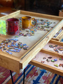 Rustic Puzzle Coffee Table with removable glass top - includes 2 hidden drawers - 24x36" Rustic Puzzle Coffee Table with removable glass top - includes 2 hidden drawers - 24x36"