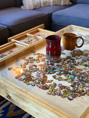 Rustic Puzzle Coffee Table with removable glass top - includes 2 hidden drawers - 24x36" Rustic Puzzle Coffee Table with removable glass top - includes 2 hidden drawers - 24x36"