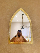 Golden Handmade Wall Mirror - Arch Brass Engraved Mirror Golden Handmade Wall Mirror - Arch Brass Engraved Mirror