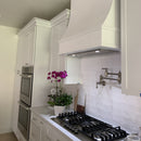 Unfinished Wood Range Hood With Sloped Strapped Front and Decorative Trim - 30", 36", 42", 48", 54" and 60" Widths Available Unfinished Wood Range Hood With Sloped Strapped Front and Decorative Trim - 30", 36", 42", 48", 54" and 60" Widths Available