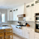 White Wood Range Hood With Angled Front and Walnut Band - 30", 36", 42", 48", 54" and 60" Widths Available White Wood Range Hood With Angled Front and Walnut Band - 30", 36", 42", 48", 54" and 60" Widths Available