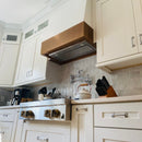 White Wood Range Hood With Angled Front and Walnut Band - 30", 36", 42", 48", 54" and 60" Widths Available White Wood Range Hood With Angled Front and Walnut Band - 30", 36", 42", 48", 54" and 60" Widths Available