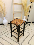 Black Leather Bar Stools - Backless  Wooden Black Leather Bar Stools - Backless  Wooden
