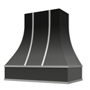 Black Range Hood With Curved Front, Silver Strapping and Block Trim - 30", 36", 42", 48", 54" and 60" Widths Available Black Range Hood With Curved Front, Silver Strapping and Block Trim - 30", 36", 42", 48", 54" and 60" Widths Available