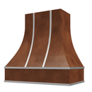 Chocolate Range Hood With Curved Front, Silver Strapping and Block Trim - 30", 36", 42", 48", 54" and 60" Widths Available Chocolate Range Hood With Curved Front, Silver Strapping and Block Trim - 30", 36", 42", 48", 54" and 60" Widths Available