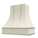 Antique White Range Hood With Curved Front, Silver Strapping and Block Trim - 30", 36", 42", 48", 54" and 60" Widths Available Antique White Range Hood With Curved Front, Silver Strapping and Block Trim - 30", 36", 42", 48", 54" and 60" Widths Available
