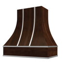 Espresso Range Hood With Curved Front, Silver Strapping and Block Trim - 30", 36", 42", 48", 54" and 60" Widths Available Espresso Range Hood With Curved Front, Silver Strapping and Block Trim - 30", 36", 42", 48", 54" and 60" Widths Available
