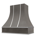 Stained Gray Range Hood With Curved Front, Silver Strapping and Block Trim - 30", 36", 42", 48", 54" and 60" Widths Available Stained Gray Range Hood With Curved Front, Silver Strapping and Block Trim - 30", 36", 42", 48", 54" and 60" Widths Available