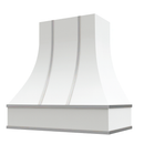 White Range Hood With Curved Front, Silver Strapping and Block Trim - 30", 36", 42", 48", 54" and 60" Widths Available White Range Hood With Curved Front, Silver Strapping and Block Trim - 30", 36", 42", 48", 54" and 60" Widths Available
