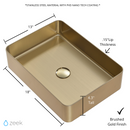 Zeek 18”x13” Gold Rectangular Vessel Bathroom Sink Stainless Steel PVD Nano Tech Coating ZN-G183 Zeek 18”x13” Gold Rectangular Vessel Bathroom Sink Stainless Steel PVD Nano Tech Coating ZN-G183