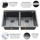 Zeek 32" Workstation Double Bowl Gunmetal Matte Black Undermount / Drop-In Kitchen Sink With Accessories PVD Nano Tech Coating ENZO ZW-B509 Zeek 32" Workstation Double Bowl Gunmetal Matte Black Undermount / Drop-In Kitchen Sink With Accessories PVD Nano Tech Coating ENZO ZW-B509