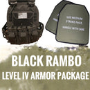 "BLACK RAMBO" LEVEL IV ARMORED VEST COMBO  (LIGHTWEIGHT LEVEL IV (2) 10x12 Front/Back Ceramic PE Plates)) "BLACK RAMBO" LEVEL IV ARMORED VEST COMBO  (LIGHTWEIGHT LEVEL IV (2) 10x12 Front/Back Ceramic PE Plates))