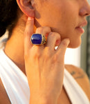 Lace Blue Agate Golden Statement Ring Lace Blue Agate Golden Statement Ring