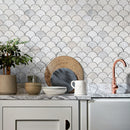 Palia White Dolomite Mosaic Tile Laguna Pattern on 12" x 12" Mesh - Polished Palia White Dolomite Mosaic Tile Laguna Pattern on 12" x 12" Mesh - Polished