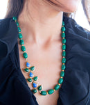 Linked Blue Lapis and Green Malachite Golden Necklace Linked Blue Lapis and Green Malachite Golden Necklace