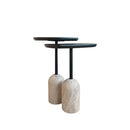 Castor Side Table Set Of 2 With Travertine Legs And Wooden Top Castor Side Table Set Of 2 With Travertine Legs And Wooden Top