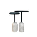 Castor Side Table Set Of 2 With Travertine Legs And Wooden Top Castor Side Table Set Of 2 With Travertine Legs And Wooden Top