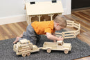 Wooden Toy Pickup Truck and Flatbed Trailer with Skidloader Set Wooden Toy Pickup Truck and Flatbed Trailer with Skidloader Set