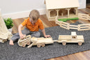 Wooden Toy Pickup Truck and Flatbed Trailer with Skidloader Set Wooden Toy Pickup Truck and Flatbed Trailer with Skidloader Set