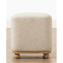 Natural Wooden Round Leg Detailed Linen Pouf - (W)17.7" (L)17.7" (H)19.7" Natural Wooden Round Leg Detailed Linen Pouf - (W)17.7" (L)17.7" (H)19.7"