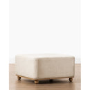 Natural Wooden Round Leg Detailed Linen Pouf - (W)21.6" (L)27.5" (H)19.7" Natural Wooden Round Leg Detailed Linen Pouf - (W)21.6" (L)27.5" (H)19.7"