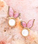 Pink Rhodonite and White Mother of Pearl Golden Butterflies Post Earrings Pink Rhodonite and White Mother of Pearl Golden Butterflies Post Earrings